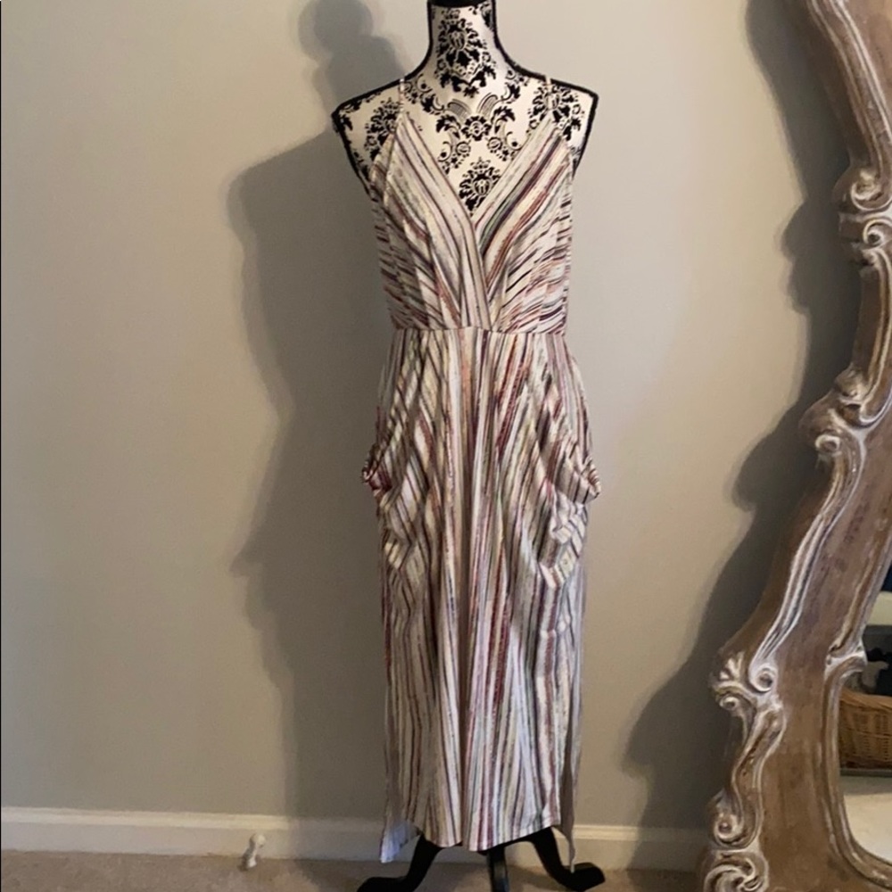 BCBGENERATION STRIPE HIGH LOW MAXI DRESS